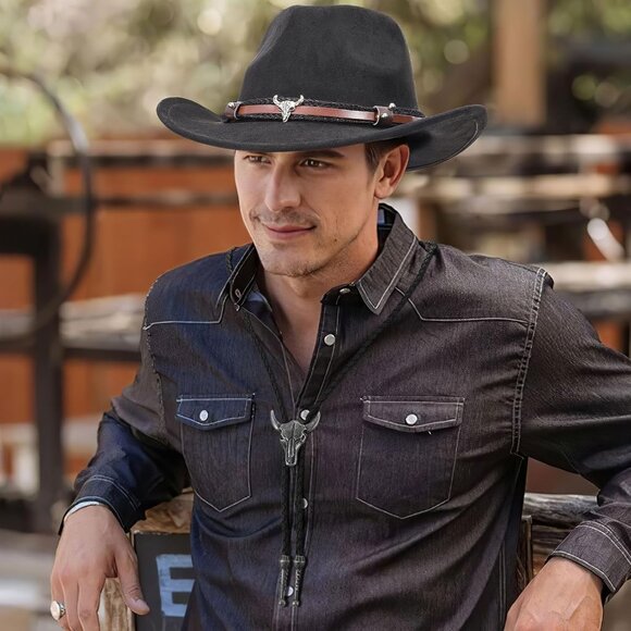 Western Bolo Tie Leather Adjustable Cowboy Necklace for Men Women - Picture 4 of 6